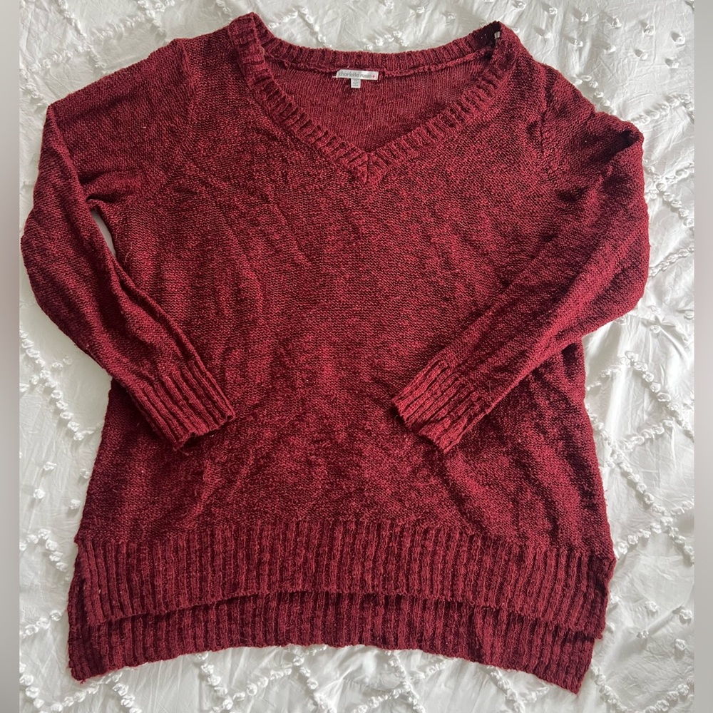 Charlotte Russe Deep Red V-Neck Knit Sweater